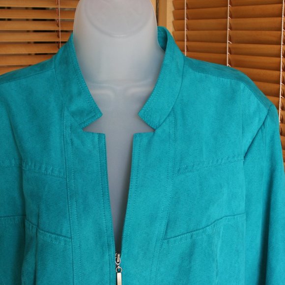 Studio Works Faux Suede Lined Teal Jacket Size 18 - Picture 5 of 10
